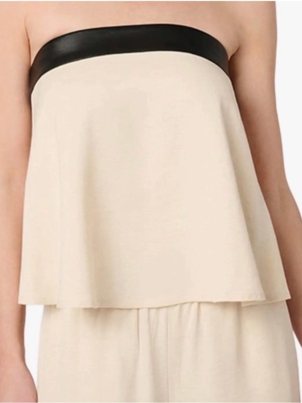 WeWoreWhat Strapless Cream Top with Leather Black Band